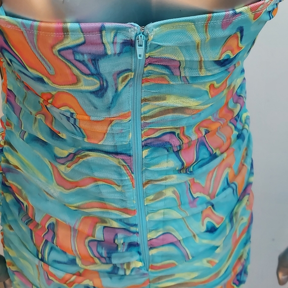 Wild Fable Wave Print Ruched Mesh Bodycon Dress - Picture 11 of 15